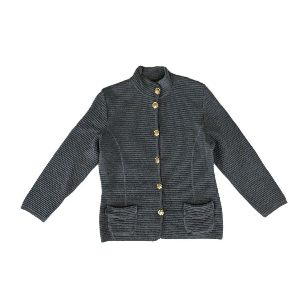 Daniela Wool Blend Cardigan Italy Grey Gold Buttons Old Money Size Medium
